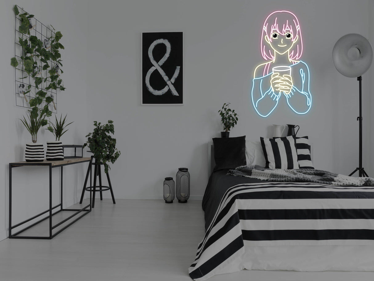 Anime Thirsty Girl Liquid Neon Sign