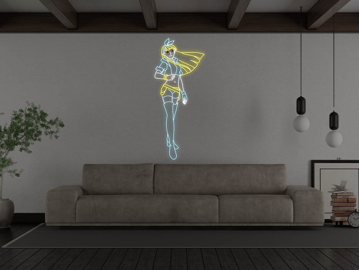 Anime Warrior Girl Liquid Neon Sign