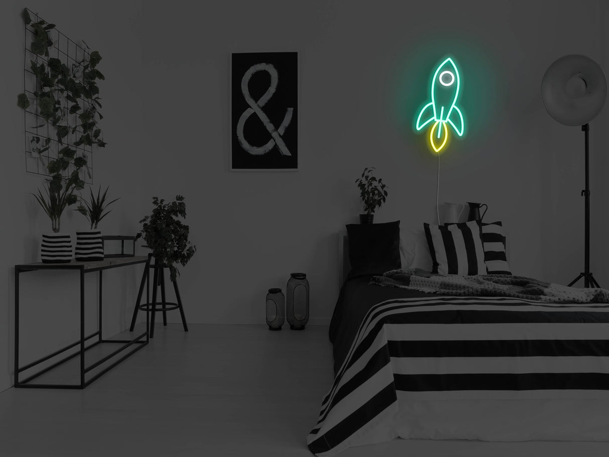Rocket Ship Liquid Neon Sign