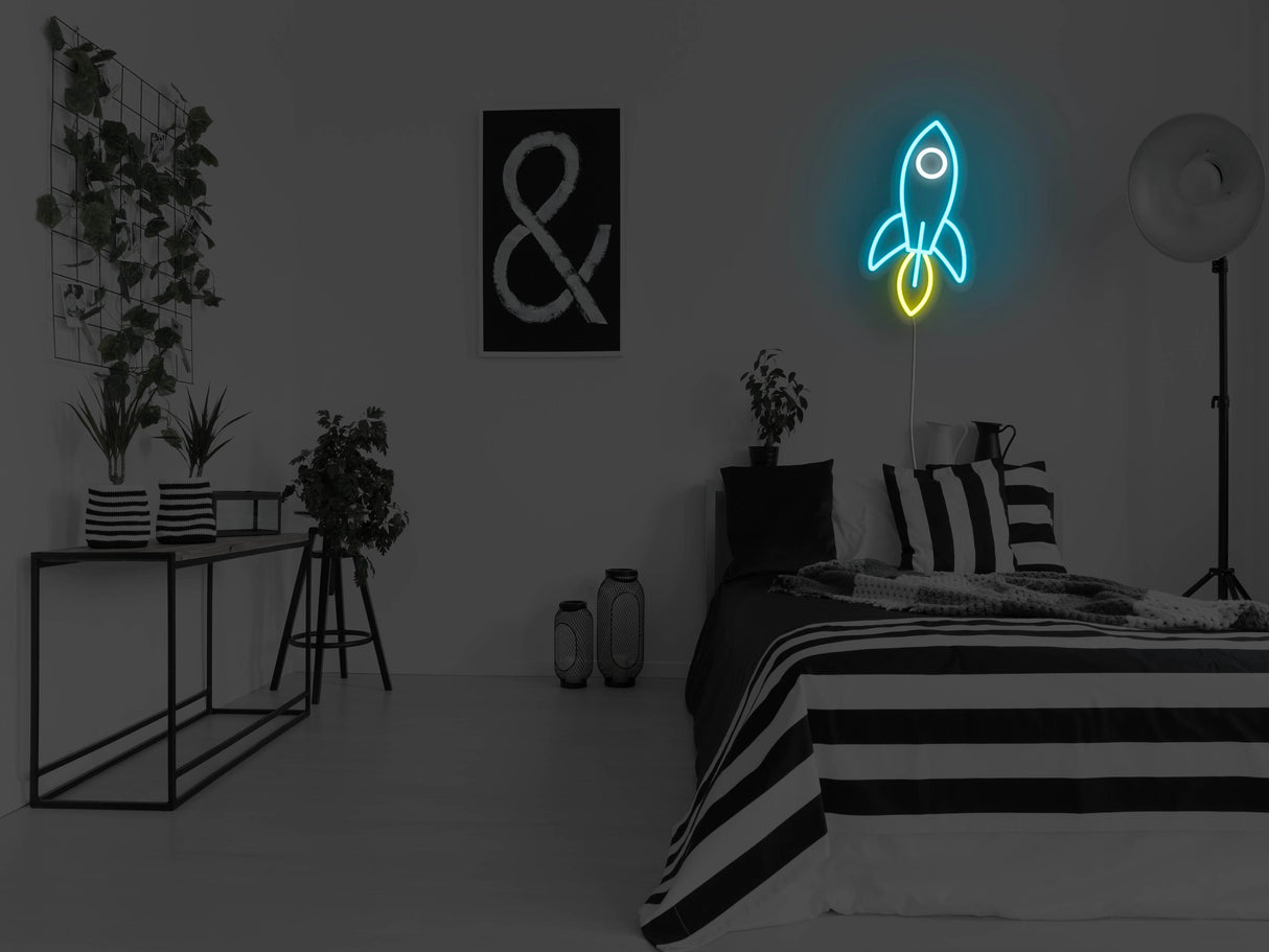 Rocket Ship Liquid Neon Sign