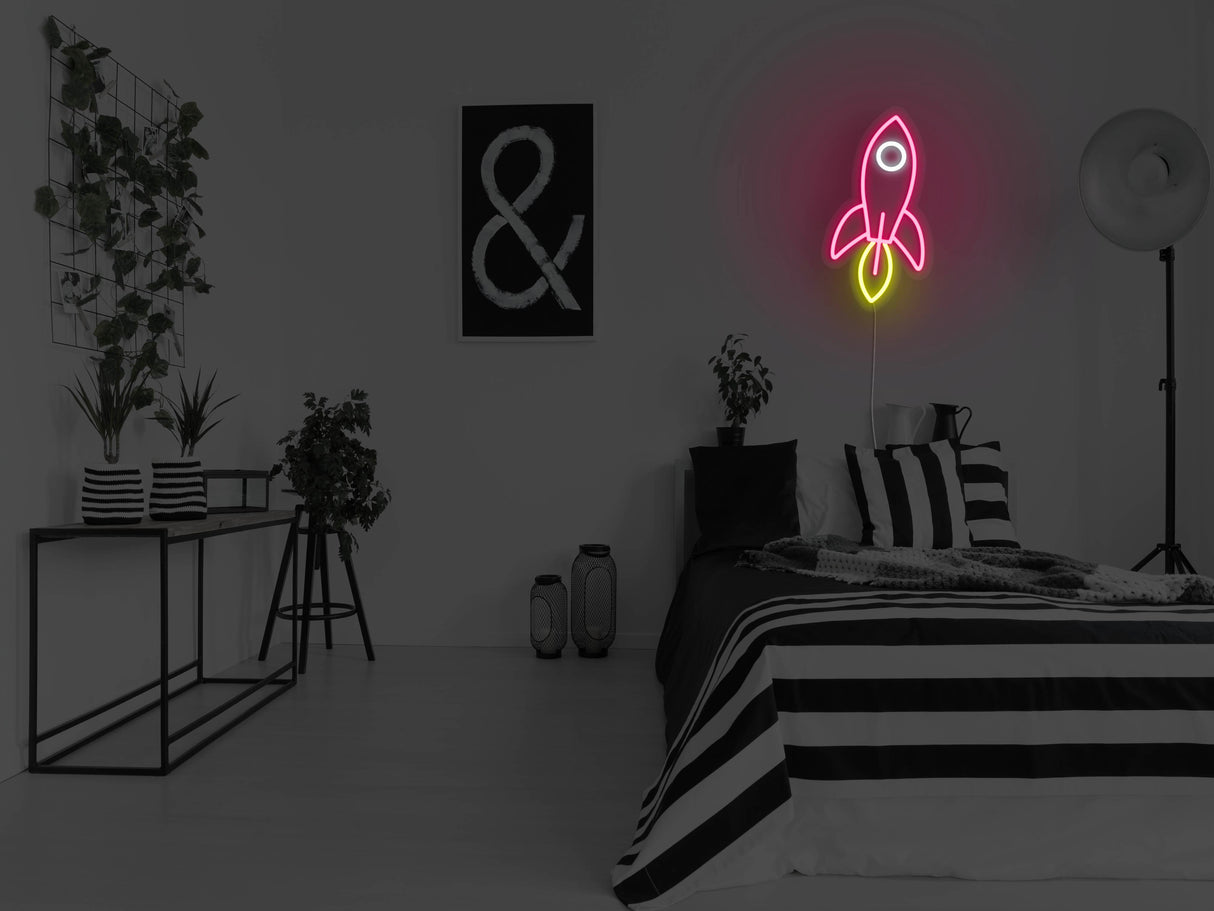 Rocket Ship Liquid Neon Sign