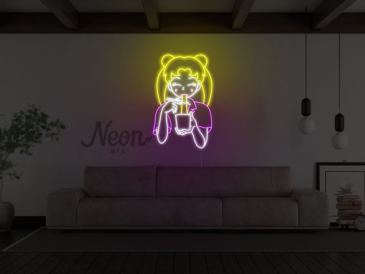 Anime Ramen Girl Liquid Neon Sign