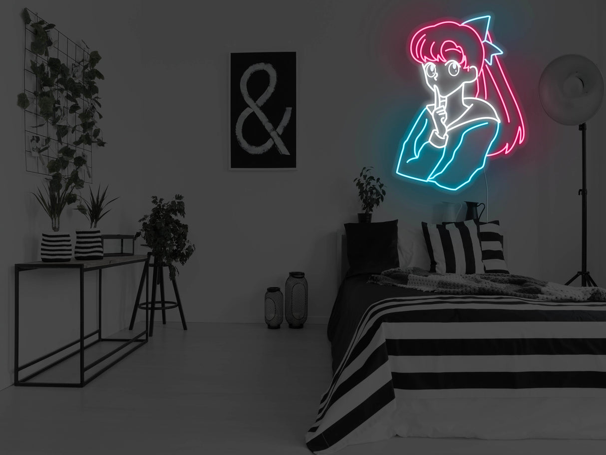 Anime Pondering Girl LED Neon Sign