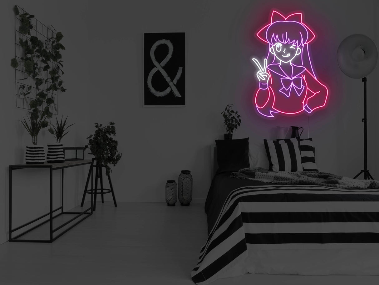 Anime Peace Girl Liquid Neon Sign
