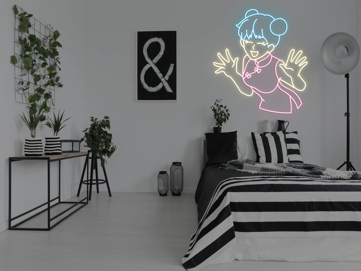 Anime Laughing Girl LED Neon Sign