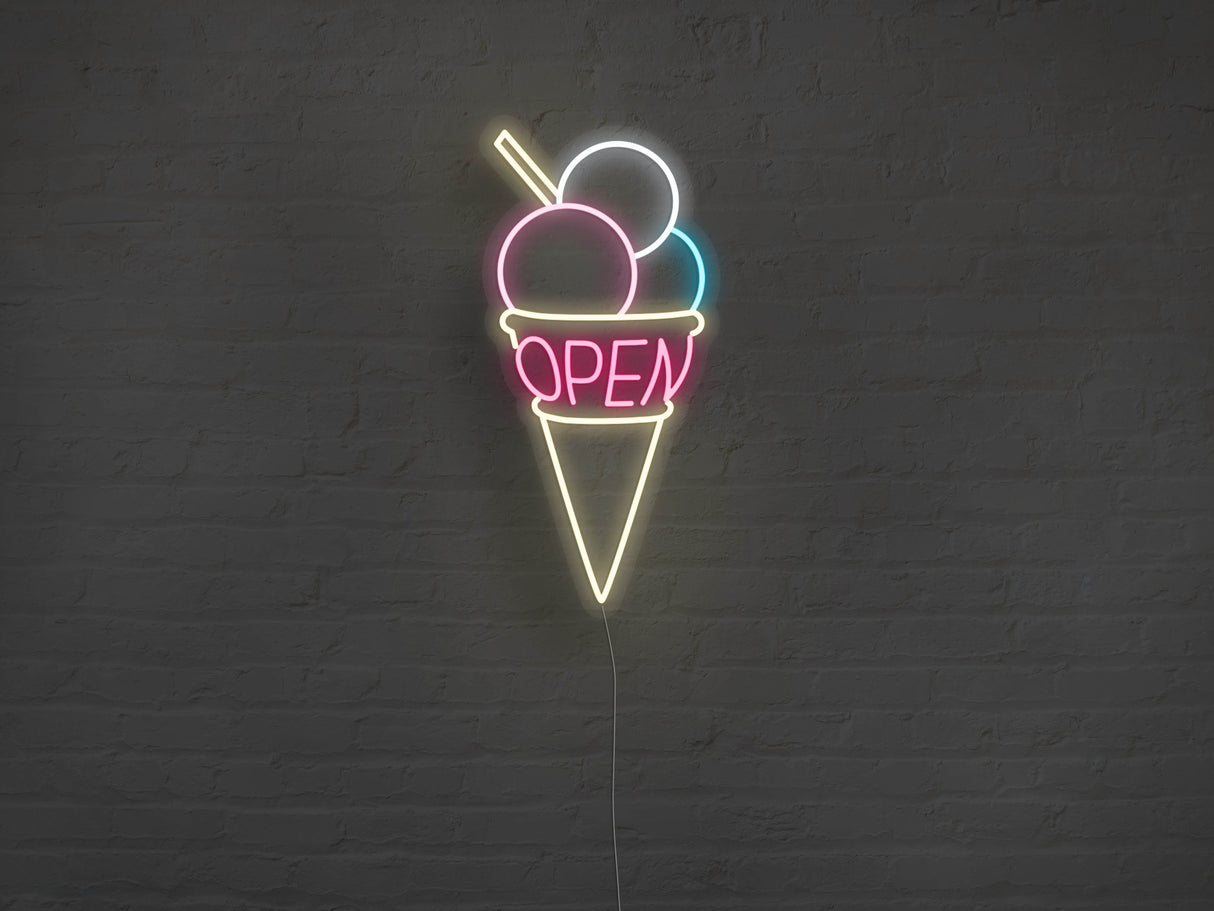 Ice Cream Open Liquid Neon Sign